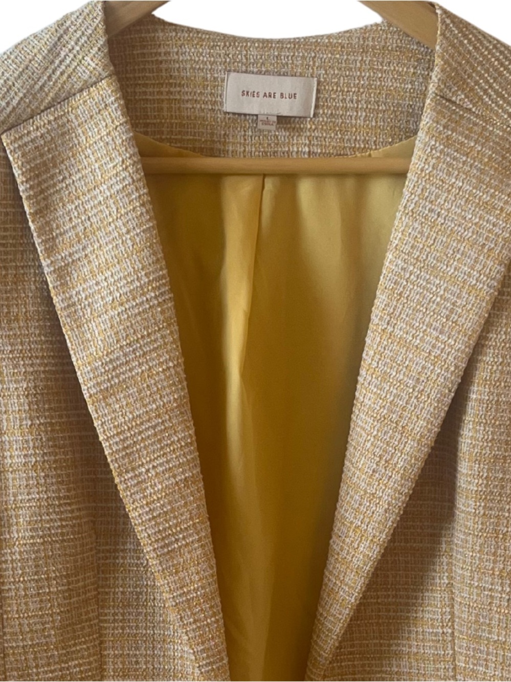 Skies Are Blue Yellow Tweed Open-Front Blazer | Size Large - Picture 3 of 7